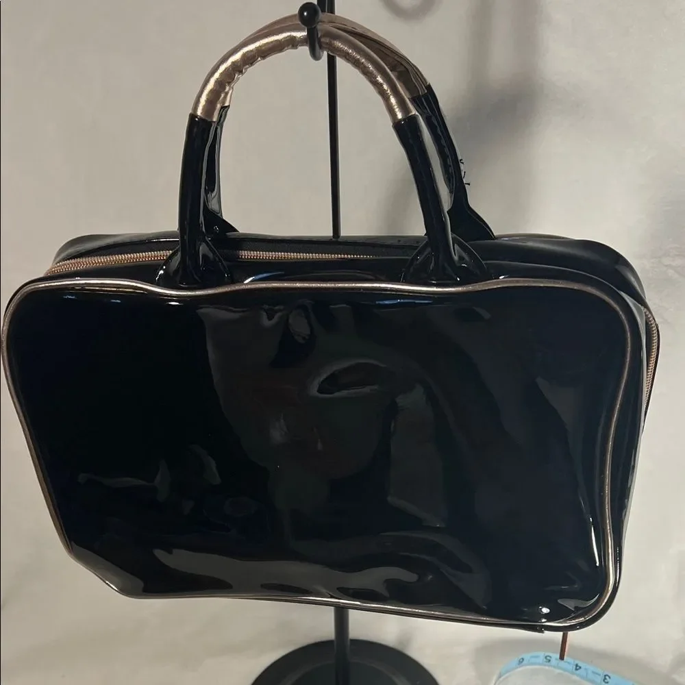 Jones New York Black Faux Patent Cosmetic Travel Bag